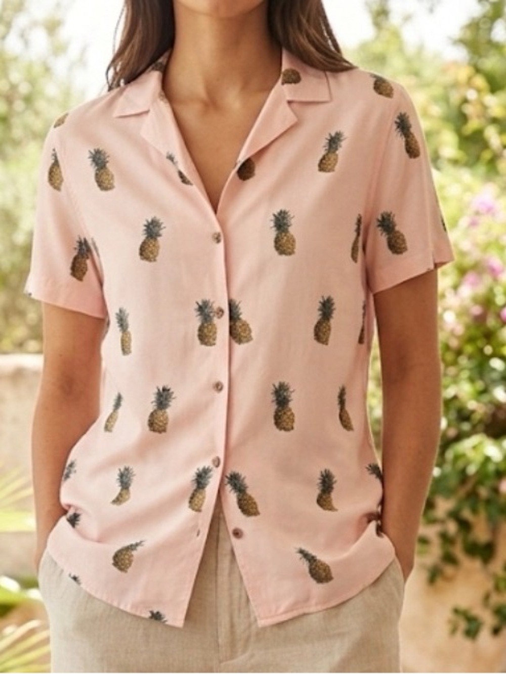 Pineapple Print Pink Viscose Shirt